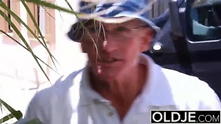 Old Man Catches Young Girlfriend Sucking His Cock Then Double Penetrates Her