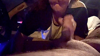 Redhead Gives Amazing Blowjob and Foot Job to Bwc in Car at Night