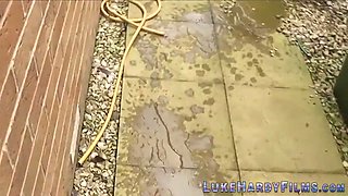 Busty british blonde in big boots