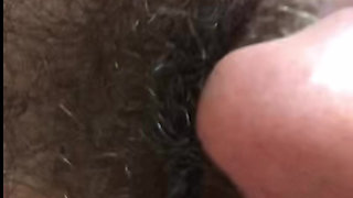 Hairy Pussy eating, doggy style fuck and a cum shower on wife's belly