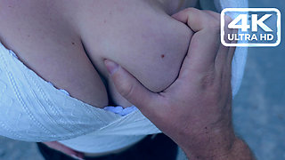 Public Parking Lot Handjob Gone Wild Wet & Sloppy Handjob Leads to Massive Tit Cumshot