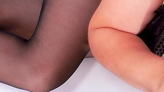 POV Sex in Red High Heels and Crotchless Tights with Blowjob and Riding