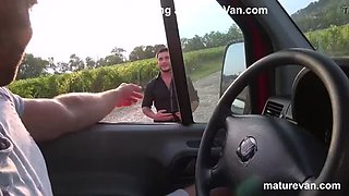 BBW Granny Gives Young Twink a Car Blowjob and Doggystyle Ride