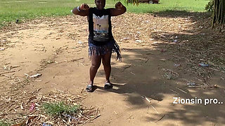 African Ebony Sexy Black Girl Dances in Public with Laughter
