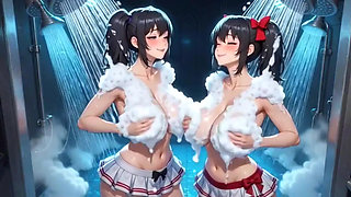Cute Anime Girls Showering, Ai Animation