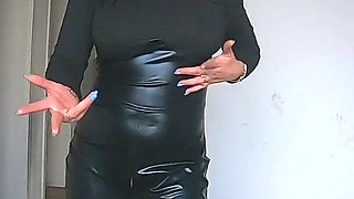 Smoking Leather Dance. Ripped Jumpsuit Pussy Tease, Toilet Pee and Dirty Masturbation