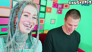 ALT pornstar Tests BIG WHITE DICK on casting couch - ATM, Deepthroat, facial cumshot