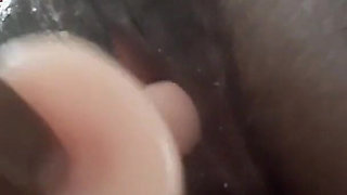 Closeup Fucking My Black Pussy with White Didlo