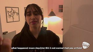 Her Stepbrother Catches Her Masturbating, so She Gets Down on Her Knees to Suck His Thick Cock so He Won't Tell Anyone.