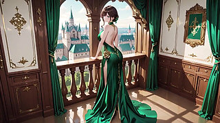 From Sun-drenched Balconies to Starry Terraces, She Wears a Stunning Green Halter Gown That Screams Elegance and Tease.