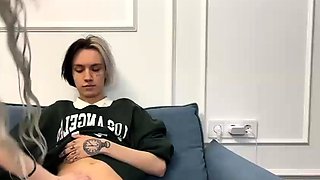 Cute emo teen get load of cum on belly after hard pounding l