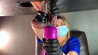 Nurse Milks Chastity Slave's Big Cum Load With Vibe Wand