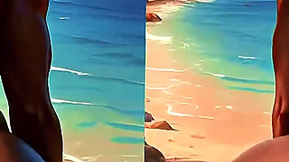 4K 100% Ai Generated 3D Soft Looping Pmv: Dark-skinned Thick Ass Gentle Twerk on Tropical Beach in Sexy Bikinis