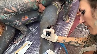 Tattooed and Piercings Titty Tattoo Session Turns Into Wild Anal Ride