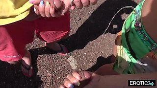 German Blonde MILF Gets Double Penetrated Hard in Outdoor Threesome