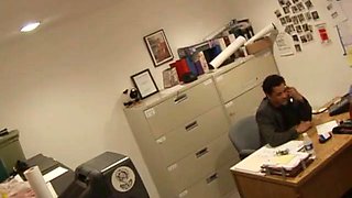 Sexy blonde secretary pounded hard on the desk