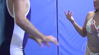 Petite with Power Kiara Star Dominates Male in Wrestling