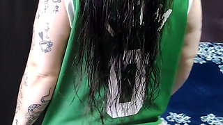 Curious Goddess - Hot Brunette Wearing Only a Towel, Very Horny