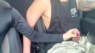 Student Gives Handjob in Car and Makes Him Cum