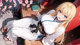 Blonde Miko in the Shrine! Taboo Whispers Under Cherry Blossoms, White Skirt Too Revealing!
