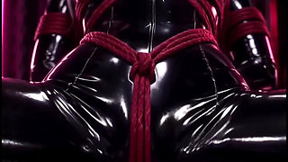 Anime Bondage, White Hair, Black Latex Red Ropes