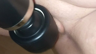 Jade slut plays with her dildo on the stairs