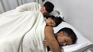 My Horny Boyfriend Gives Me a Hard Fuck No Matter That My Little Stepbrother Is by Our Side.