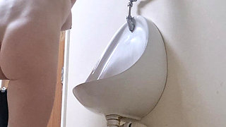 Girl with Nice Ass Strips and Pisses Mens Bathroom Risky Pee