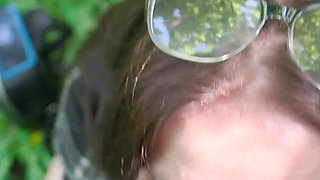 Outdoor Fun with Nerdy Girl in Glasses