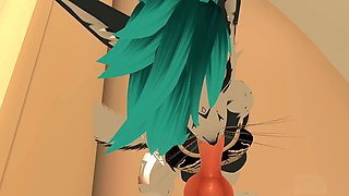 On her knees, vr, cowgirl riding