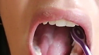 Teeth Brushing with Creamy Cum