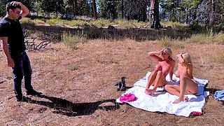 Two Big Titty Milfs Tanning Seduce A Hiker To Get A Shared