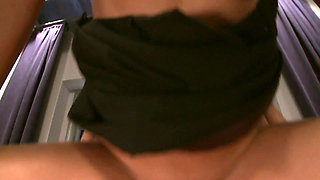 Sophisticated secretary with nice round ass and big boobs seduce her man by giving him foot job