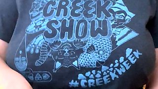 Hot babe with perfect big boobs taking shower