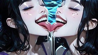 Lesbians Tongue and Kiss Fetish, Ai Animation