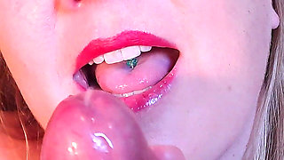 Worshipping Your Cock POV and Showing off My Tongue Piercing