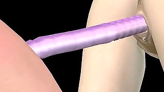 Animated 3D Porn - Beautiful Girl and Asian Man Double Dildo Doggy While Man Stroking
