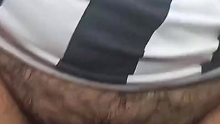 Chubby Brunette Girl in Miniskirt Rides Pink Dildo - Hairy Pussy