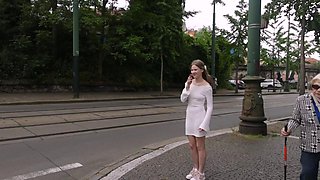 Braless Blonde Diana Flashes Tits