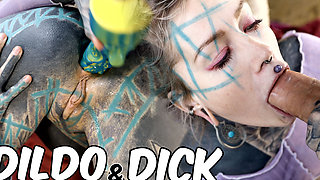 Tattooed Hippie's Anal Fucking with Big Toy and Get Fuck by Real Big Cock