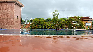 Sperm Floating in the Pool, Hard Sex in the Water, Double Orgasm