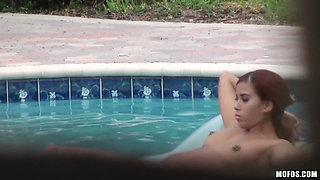 Pervs on Patrol - Red Head Julissa James & Martin Catch a Wet 3some While Masturbating at the Private Pool