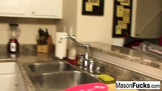Mason masturbates in the kitchen and gets really angry