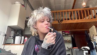 Cute Goth Smoking a Cig in a Hoodie No Makeup