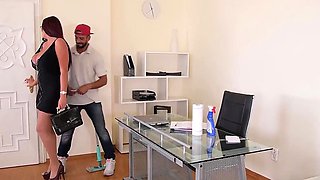 Curvy redhead milf in glasses slides on rod