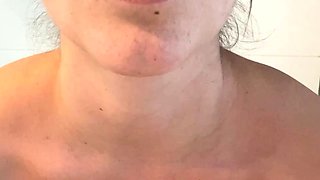 Busty curly brunette with big boobs fucks on couch