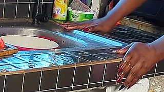 Ebony Pussy Close up Standing Sex in the Kitchen