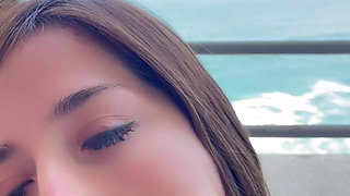 Fucks my mouth on the balcony in front of the sea(amateur Latin sex)