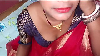 Hot newly married housewife in red saree having sex for the first time with her brother-in-law