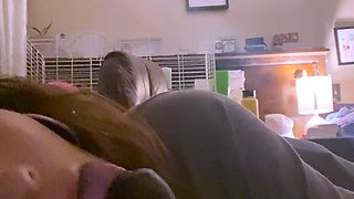 Tan stud gives a POV blowjob to his big cock